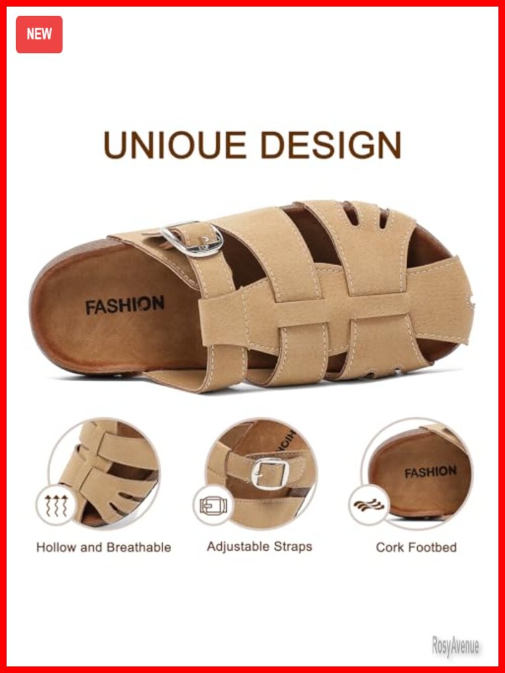 Suede Clogs for Women, Fisherman Sandals with Memory Foam Cork Footbed,